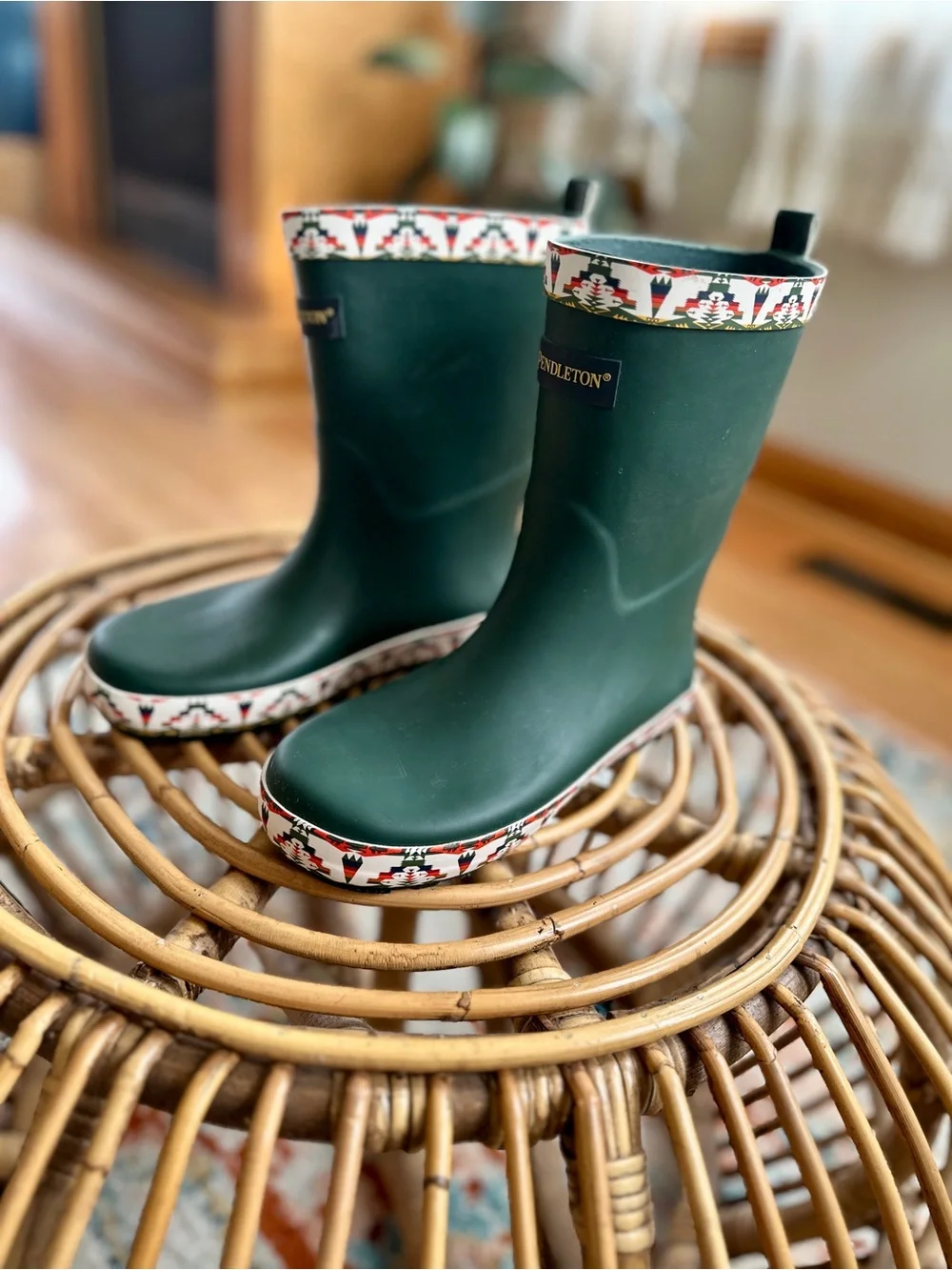 Pendleton Gray Lined Rain Boots with Aztec Accent